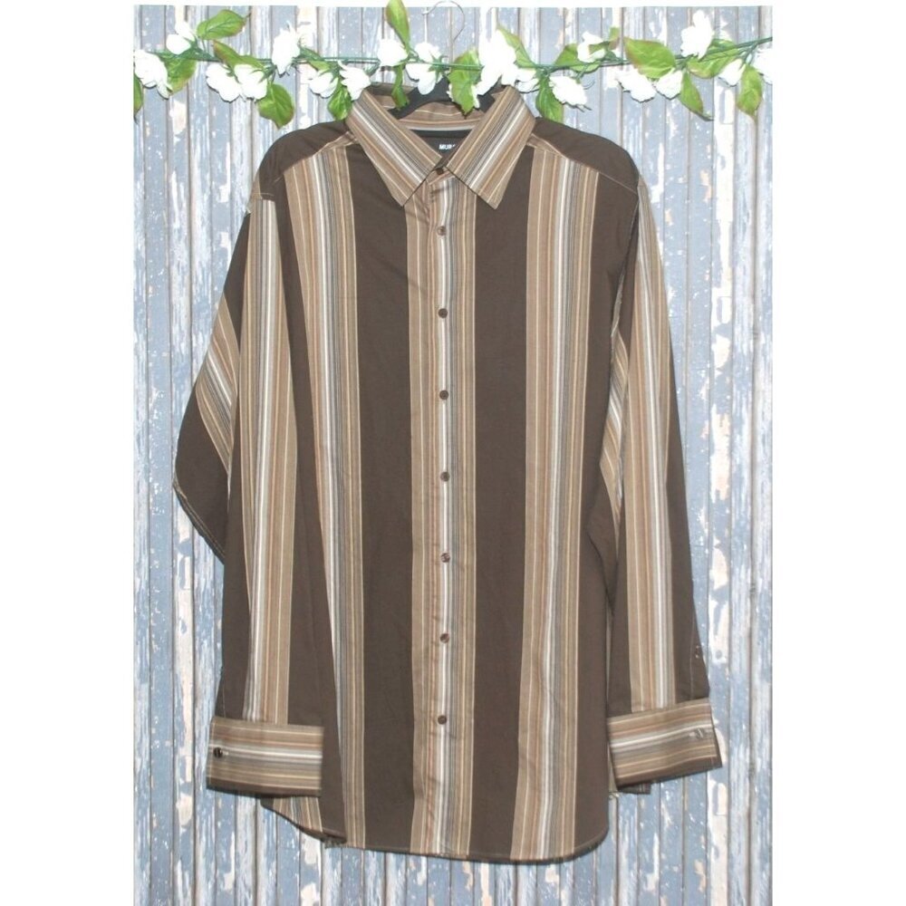 Murano Men's Dress Shirt Size Big & Tall 2XT Brown Stripe French Cuffs Career